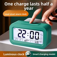 Réveil électronique à haut volume YAOQIU avec affichage numérique LED, diffusion vocale, mesure de l'humidité, fonctionne sur piles, design moderne