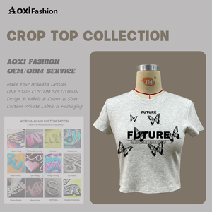 T-shirt in cotone personalizzata taglie forti con stampa alfabetica, manica raglan, modello baby tee, crop top da donna - Direttamente dal produttore di <span class=keywords><strong>abbigliamento</strong></span> - Product Image 6