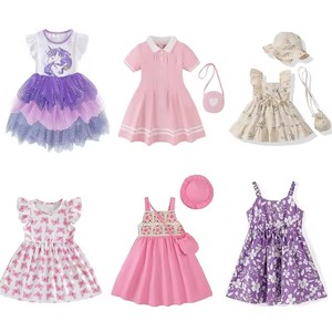 Robes d'été pour enfants à prix d'usine, imprimé floral, sans manches, rose, blanc, violet, multicolores, décontractées, vêtements pour enfants - Product Image 1