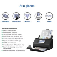 Scanner à plat sans fil A4 recto-verso Epson ES-580W pour usage bureautique avec écran tactile et numérisation hors ligne