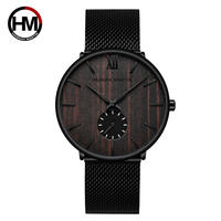 Jam Tangan Pria Kayu Walnut Hannah Martin HM-1002 Merek Ternama Laris Manis, Jam Tangan Quartz Pria Kayu Hitam Ebony Bambu