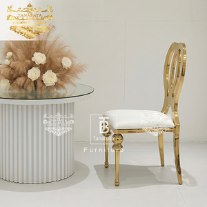 Chaise empilable à dossier croisé en acier inoxydable doré, durable, pour extérieur, villa, salon, location, banquet de mariage, salle à manger - Product Image 4