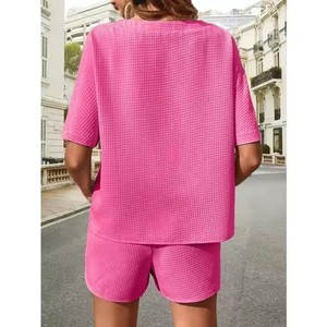 Completo <span class=keywords><strong>da</strong></span> <span class=keywords><strong>Donna</strong></span> Due Pezzi Elegante Estate 2025 Set Tinta Unita Casual con Pantaloncini Corti Larghi - Product Image 2