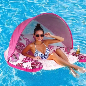 Manual Classic Travel Pool <b>Float</b> Shade Cup Holder Backrest Heavy Duty 300 Lbs Capacity <b>Inflatable</b> Umbrella Waterfall Shower - Product Image 1