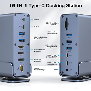 <span class=keywords><strong>USB</strong></span>-<span class=keywords><strong>C</strong></span> Docking Station Dual HDTV 4K MST 16-1 <span class=keywords><strong>USB</strong></span> 3.0 HUB Giao diện đa chứ<span class=keywords><strong>c</strong></span> năng 3.1 Bộ chia tín hiệu cho máy tính để bàn <span class=keywords><strong>MacBook</strong></span> Auaio - Product Image 2
