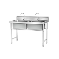 Évier de cuisine de jardin extérieur portable en acier inoxydable avec support à deux trous pour les activités de plein air