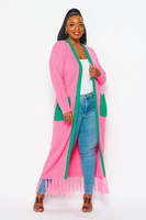 Maßgefertigter OEM ODM Hersteller Damen Pullover Gestrickter Sorority Rosa Grüner Schul-Klassiker Langer Cardigan