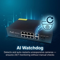 Switch PoE AI 8 ports 10/100 Mbps avec 2 ports Uplink Gigabit, 1 SFP, protection foudre 6KV, port d'extension 250m, QoS, empilable pour caméra IP