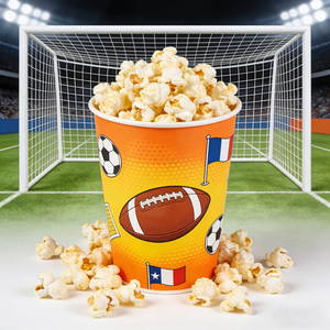ถังป๊อปคอร์นกระดาษแบบใช้แล้วทิ้ง ขายส่งถังป๊อปคอร์นสำหรับงานปาร์ตี้ธีมฟุตบอลและความบันเทิง - Product Image 1