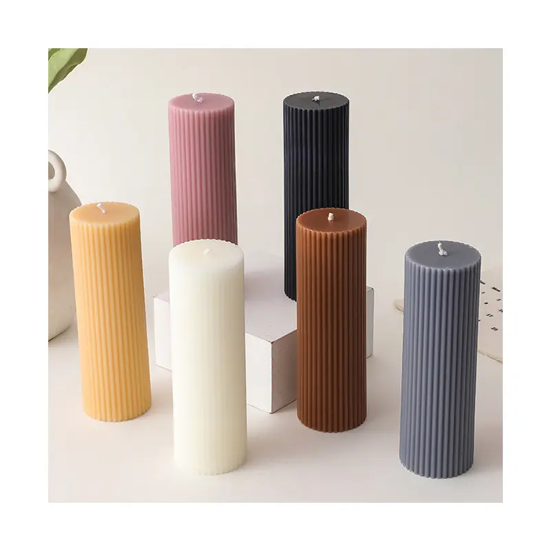 Colorful Wedding Home Decor Large Palm Wax Scented Ribbed Pillar Art Candles