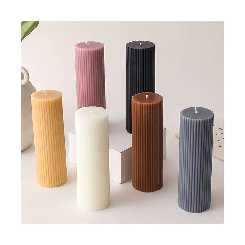 Colorful Wedding Home Decor Large Palm Wax Scented Ribbed Pillar Art Candles