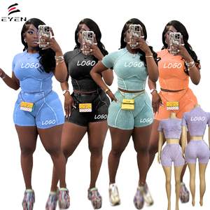 Conyson Custom <strong>Clothing</strong> Top Two Piece Shorts Pants Set Joggers Outfits High Waistline <strong>Cute</strong> Fashion Sweatsuit Women <strong>Clothing</strong> Set - Product Image 1