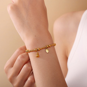 Pulsera de Acero Inoxidable con Cuentas Doradas, Diseño de Bola Redonda, Amuleto de la Suerte, Joyería Unisex, Accesorio de Regalo - Product Image 4