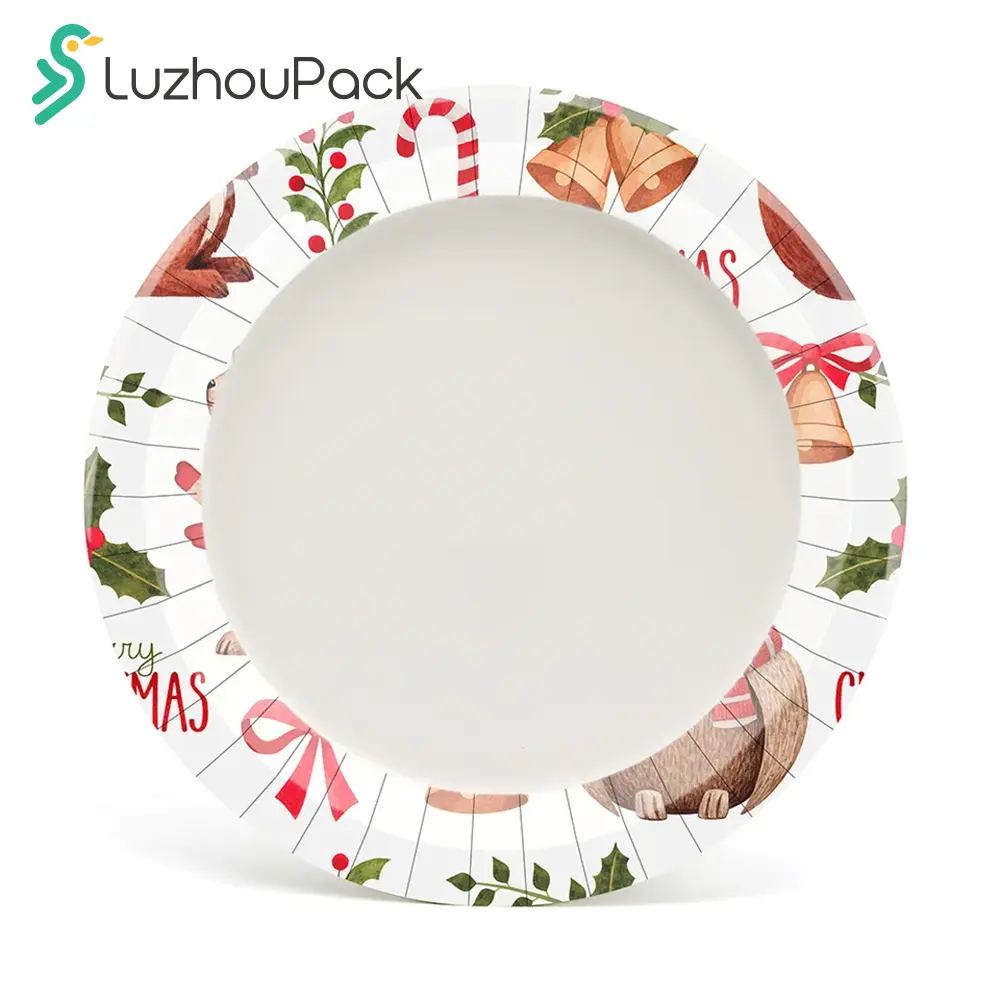 LuzhouPack Free Sample Good Material 6 Inch 7 Inch 9 Inch 10 Inch Custom Printing LOGO Kraft Disposable Paper Plates For Party