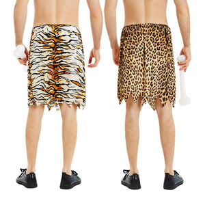 Costume de Caveman pour <span class=keywords><strong>homme</strong></span>, jupe à imprimé tigre, Halloween, préhistorique, tribal, cosplay, fête, déguisements - Product Image 1