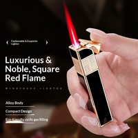 Nouveau briquet à gaz butane compact, portable, coupe-vent, flamme rouge, carré, long, rechargeable, vente en gros