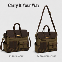 Sac fourre-tout pour ordinateur portable en toile olive 3455, multi-poches, rayures diagonales marron foncé, grande capacité, sac à main de voyage pour femme, sac de week-end