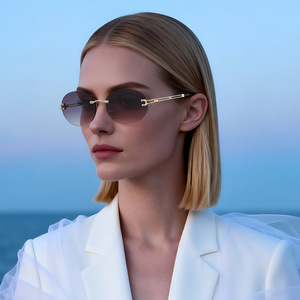 Nuevas Gafas de Sol Ovaladas para Mujer, Montura Metálica sin Marco, Lentes de PC con Protección UV400, Tipo 3, Montura Negra, Gafas Modernas - Product Image 4