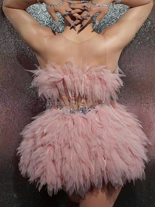 Costume de scène pour chanteuse, mannequin, invité, style siamois, plumes roses nues, bar de nuit, DJ - Product Image 3