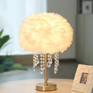 Lámpara de mesa con borlas de cristal y plumas, E27, Led, 220V, estilo nórdico, para sala de estar, dormitorio, mesita de noche - Product Image 2