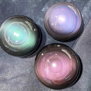 Vente en gros de sphères en obsidienne arc-en-ciel polies naturelles, pierres précieuses, cristaux artisanaux, Feng Shui, pour la décoration de la maison - Product Image 4