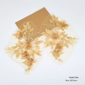 Adesivi tridimensionali in tessuto floreale Appliques Cheongsam abito per Performance di scena accessori per abbigliamento in rete perline pizzo - Product Image 2