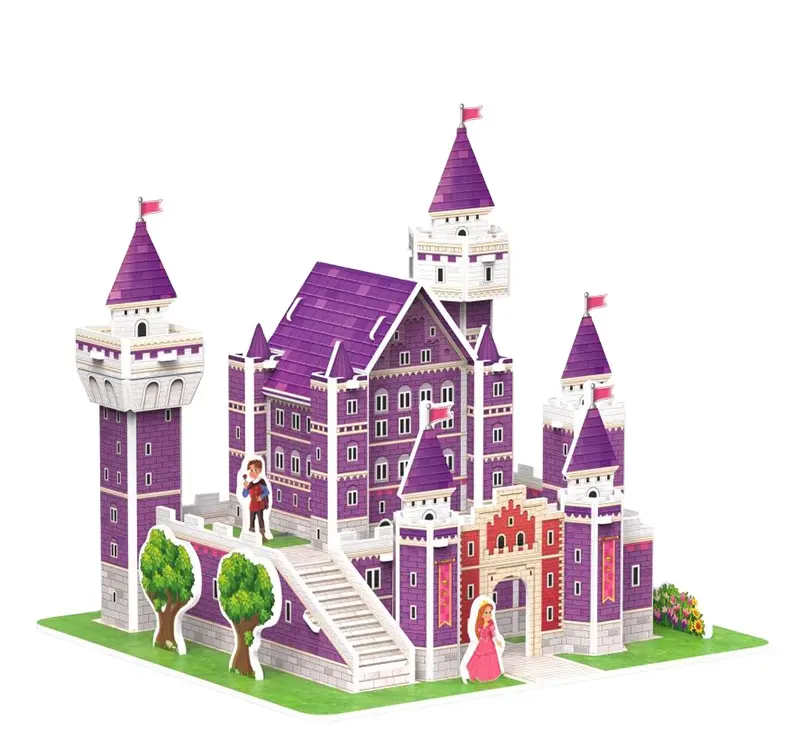 गर्म बेच लकड़ी पहेलियाँ नए छोटे मॉडल कागज क्राफ्टिंग ब्लू आइस महल क्रिसमस खिलौना 3d पहेली Diy मॉडल