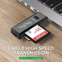 Lector de Tarjetas VegGieg USB 3.0 y USB 2.0 2 en 1 de Alta Velocidad, Lector de Tarjetas de Memoria Micro SD de Doble Ranura para PC, Laptop y Teléfono