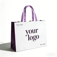 Sacs shopping en papier recyclé lilas de luxe imprimés sur mesure avec logo pour l'emballage de vêtements avec poignée