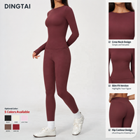 Ensemble deux pièces brossé pour femme : haut court à manches longues et leggings taille haute sculptants, anti-transpiration, athleisure