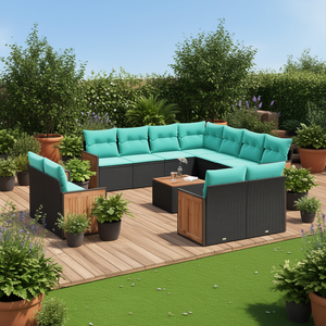 D0100X3ZX3J Patio Sofa Set 12-Piece Black Poly Rattan Outdoor Storage Solution Elegant <b>Rectangle</b> Design - Product Image 2