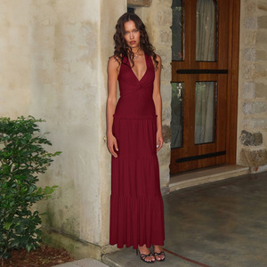 <span class=keywords><strong>Vestido</strong></span> Largo Sexy <span class=keywords><strong>de</strong></span> Verano con Escote Profundo en V, Volantes y Tirantes Cruzados para Fiesta <span class=keywords><strong>de</strong></span> Noche - Product Image 4