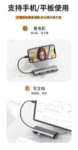 6 en 1 Type-C vers 2 USB2.0 4K HD HDTV <span class=keywords><strong>Displayport</strong></span> 100M <span class=keywords><strong>RJ45</strong></span> Multiport Adaptateur Hub Station d'accueil avec PD 65 Power Delivery - Product Image 4