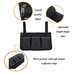 Sac de rangement pour accoudoir de fauteuil roulant, multi-poches, noir, pratique pour fauteuil roulant manuel - Product Image 4
