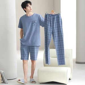 Conjunto <span class=keywords><strong>de</strong></span> <span class=keywords><strong>Pijama</strong></span> <span class=keywords><strong>de</strong></span> Algodón para <span class=keywords><strong>Hombre</strong></span>, Tres Piezas, Ropa <span class=keywords><strong>de</strong></span> Dormir Simple y Suave, Camiseta <span class=keywords><strong>de</strong></span> Verano <span class=keywords><strong>de</strong></span> Manga Corta, Pantalones Cortos, Pantalones Largos, <span class=keywords><strong>Pijama</strong></span> <span class=keywords><strong>de</strong></span> 3 Piezas, Ropa para el Hogar - Product Image 1