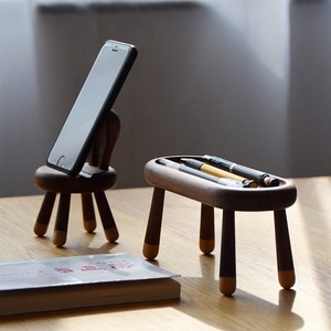 Bunny Chair Phone Holder Solid Wood Desktop <b>Stand</b> Small Oval Table <b>Tablet</b> PC <b>Stands</b> Cartoon Style - Product Image 3