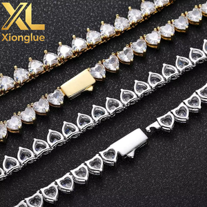 New Style Hiphop Jewelry 18K Gold Plated <b>Iced</b> <b>Out</b> Tennis <b>Chain</b> Heart Shape Cubic Zirconia Tennis <b>Chain</b> Necklace for Women - Product Image 3