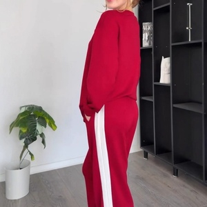 Women's New Casual Sports Knit Long-Sleeve Top and Pants Color-Blocked 2-Piece <b>Set</b> Fashion - Product Image 3