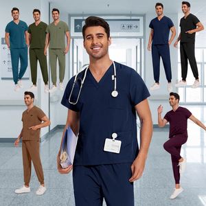 Uniformes Quirúrgicos para Clínica de Belleza, Ropa de Trabajo para Doctor, Uniforme de Enfermera de Manga Corta con Cuello en V, Pantalones con Cordones, Uniforme de Hospital - Product Image 1
