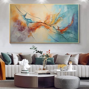 Peinture à l'huile abstraite panoramique personnalisée en bleu et orange, style corail, encadrée, neutre, contemporaine, faite à la main, décoration d'intérieur - Product Image 5