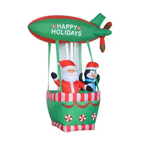 180 centimetri di Alta gonfiabile Di Natale babbo natale e penguin on hot air balloon natale santa gonfiabile pinguino decorazione