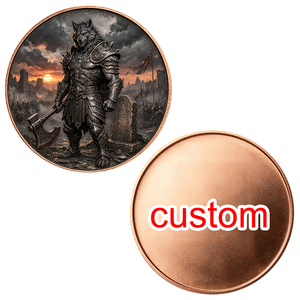 Moneda de cobre puro .999 de 1 onza personalizada, diseño de hacha de batalla de guerrero <span class=keywords><strong>lobo</strong></span> armado, moneda de desafío de cobre rojo fino para colección o regalo - Product Image 1