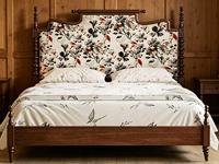 Lit de rangement Queen Size haut de gamme en bois foncé avec têtes de lit réglables en tissu floral, luxueux, écologique et assemblé