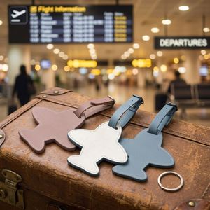 Étiquette d'identification de bagage en cuir PU durable et réutilisable avec sangle réglable pour voyage en avion - Product Image 2