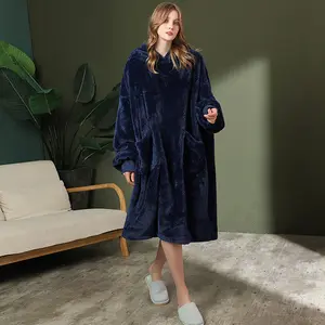 Sudadera con capucha de terciopelo para pareja, ropa de casa, sudadera de gran tamaño, cálida, cómoda, cómoda, manta con manga