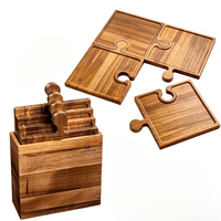 Plateau en bois d'acacia (acaia) 5 pièces sans poignées, multifonctionnel 4-en-1 avec 1 boîte de rangement à poignées, plateau de puzzle en bois