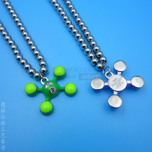 Stainless Steel <b>Beaded</b> <b>Necklace</b> With Green Cartoon Pendant For Leisure Wear - Product Image 2