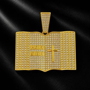 Vergoldeter Legierungs-<span class=keywords><strong>Bibel</strong></span>-Kreuz-Anhänger mit Strass, Iced Out, religiöse Hip-Hop-Halskette mit Kubanischer Kette, sofort lieferbar - Product Image 4