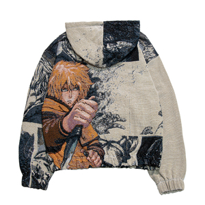 Sudaderas con Capucha ODM de Otoño con Cierre de Cremallera en la Manga, Diseño de <span class=keywords><strong>Anime</strong></span> Personalizado, Tejido Jacquard de Algodón y Poliéster, MOQ Bajo - Product Image 5
