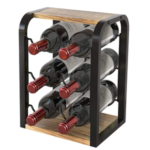 <span class=keywords><strong>Porte</strong></span>-bouteilles à vin en fer et bois à 3 niveaux, support à bouteilles de vin autoportant pour 6 bouteilles, pour la cuisine, le bar, la table à manger, décoration - Product Image 6